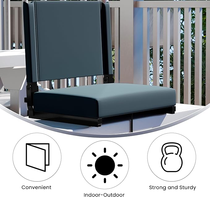 Flash Furniture Grandstand Portable Stadium Seat for Bleachers or Benches, Folding Padded Stadium Chair with Carrying Handle, 500 lb. Weight Capacity, Dark Blue