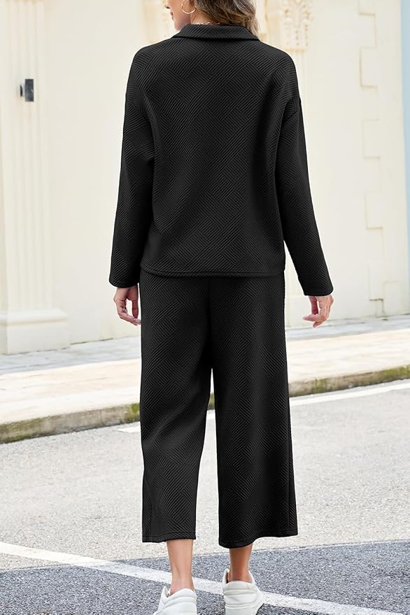 AGSEEM Lounge Sets for Women, Women's 2 Piece Outfits Long Sleeve 1/4 Zip Pullover Cropped Pants 2PC Outfit Comfy Sweatsuits