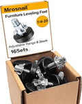 Mrosnail 16Pcs Adjustable Furniture Leveling Feet with T-Nuts, 1/4"-20 UNC Thread Screw-in Furniture Levelers for Chairs, Nightstands, Small Cabinets