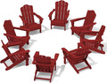 KINGYES Folding Adirondack Chair Set of 8, HDPE Adirondack Chair for Adult, Red