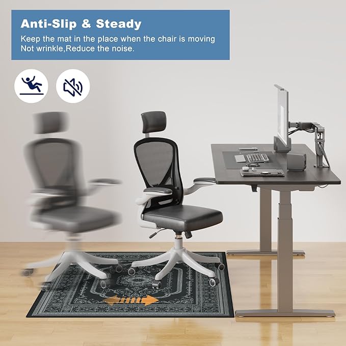 Mymeely Office Chair Rug for Hardwood Floor, 36"x48" Computer Gaming Mat, Low Pile Desk Chair Mat for Rolling Chairs, Floor Protector Rug Hard Floors, Anti-Slip Wood/Tile Protection Mat