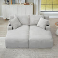 71" Oversized Double Chaise Lounge Sofa Indoor Boneless Sleeper Daybed, Fluffy Corduroy Upholstered Compressed Cloud Couch Loveseat Sofabed, Floor Chair w/Cupholders, Side Pockets for Living Room