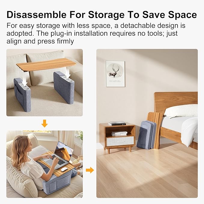 Lap Desk Pillow with Wooden Top, Large Reading Pillow for Bed, Laptop Desk for Couch, Gray