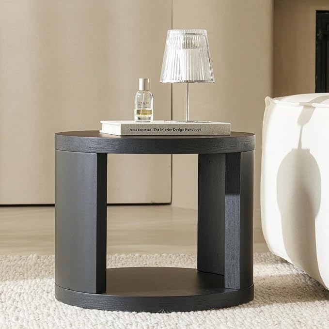 FAME HOME Round Nesting Coffee Table Set of 2,31.5" Large & 18" Small Low Tables with Wood Look Top,Space-Saving Side Tables for Living Room,Bedroom,Office,Minimalist Center Table Set (Black, L+S)