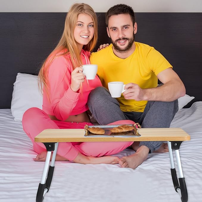 2 Pcs Foldable Laptop Table Lap Desk Mini Bed Table Portable Bed Tray Laptop Stand for Bed for Couch Sofa Working Reading Eating Children Workers School Classroom Home Office Supplies (Wood Color)