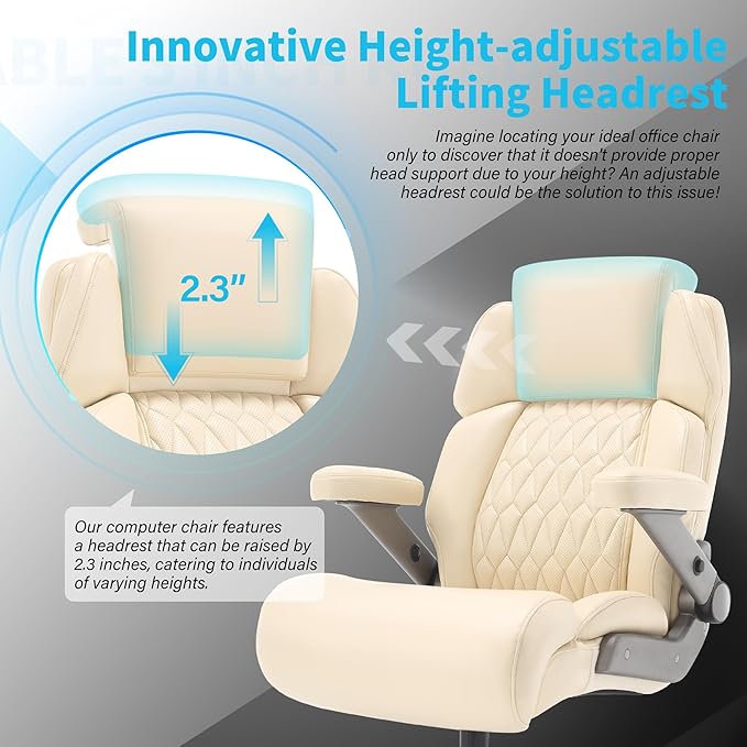 Big and Tall Office Chair 700lbs - Adjustable Headrest&Lumbar Support, 3D Flip Arms, Large Wheels &Heavy Duty Metal Base, Ergonomic High Back Computer Chair Desk Chair, Thick Padded Extra Wide Seat