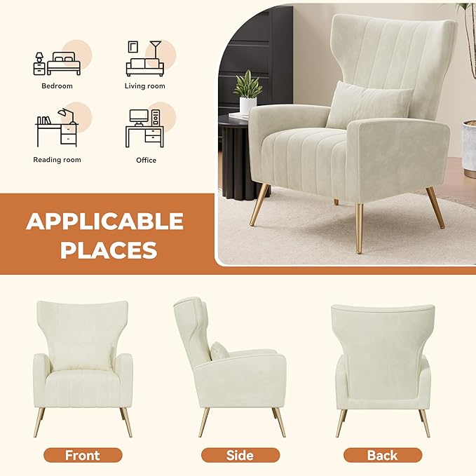 Nalupatio Modern Accent Chairs for Set of 4 Upholstered Velvet Fabric Reading Chair Mid Century Arm Chair Comfy Armchair for Living Room,Beige
