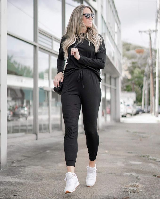 PRETTYGARDEN Women Fall 2 Piece Lounge Outfit Long Sleeve Tops High Waisted Jogger Pants Set Spring Travel Clothes Tracksuit