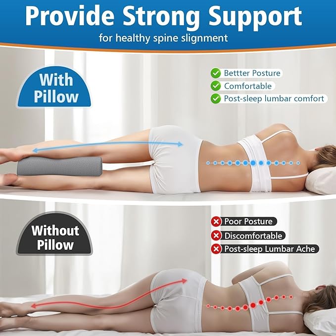 Large Knee Pillow for Side Sleepers, Half Moon Memory Foam Bolster Pillow for Legs,Ergonomic Design Wedge Elevation Pillow for Side & Back Sleeping,Under Knee Support,Foot,Ankle, Lumbar,Gray - 2 Pack