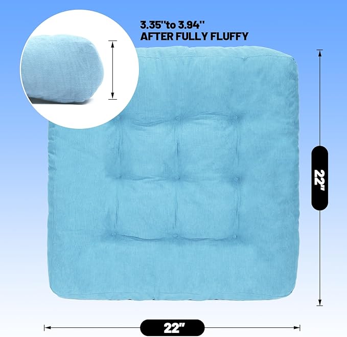 Meditation Floor Pillow Set of 2, Square Large Pillows Seating for Adults, Tufted Corduroy Cushion for Tatami Living Room, 22x22 Inch FP-Lblue