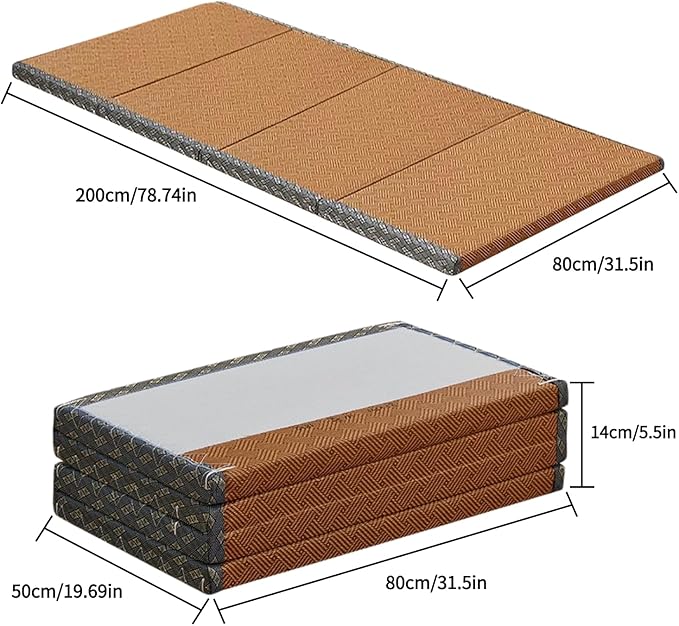 Japanese Traditional Tatami Mattress, Coconut Coir Tatami Mat, Foldable Japanese Floor Mattress,Futon Bed,Meditation Mats for Floor,Summer Sleeping Mat(80 * 200cm)