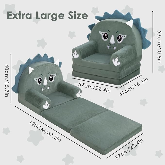 decalsweet Kids Couch Comfy Foldable Kids Sofa to Lounger 2 in 1 Toddler Chair Plush Baby Sleeper Chair for Playing and Napping, Birthday Gifts for Boys and Girls