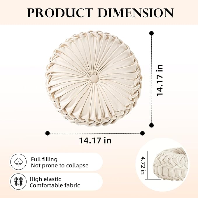 Teieas Round Pillows Velvet Pleated Circle Pillow Chair Cushion Floor Pillows Home Decorations for Home Couch Chair Bed Car Burgundy