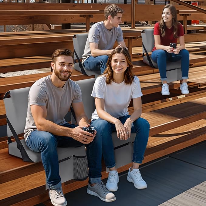 2pcs Stadium Seat for Bleachers with Back Support，Portable Bleacher Chairs with Back and Cushion，Includes Shoulder Strap and Cup Holder