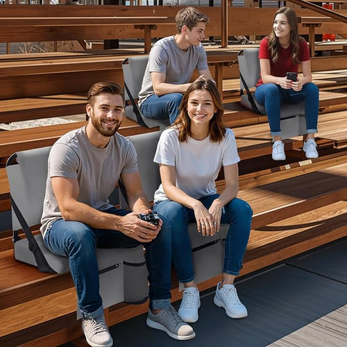 2pcs Stadium Seat for Bleachers with Back Support，Portable Bleacher Chairs with Back and Cushion，Includes Shoulder Strap and Cup Holder