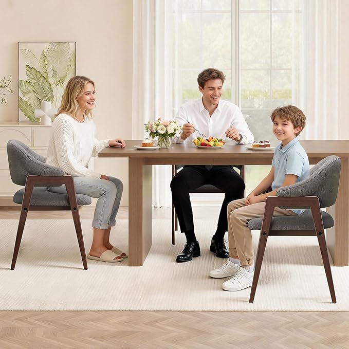 MALOL Wooden Dining Chairs Set of 2, Modern Fabric Upholstered Dining Room Chair, Kitchen Side Chairs, Farmhouse Dinner Chair with Curved Open Back for Kitchen, Grey