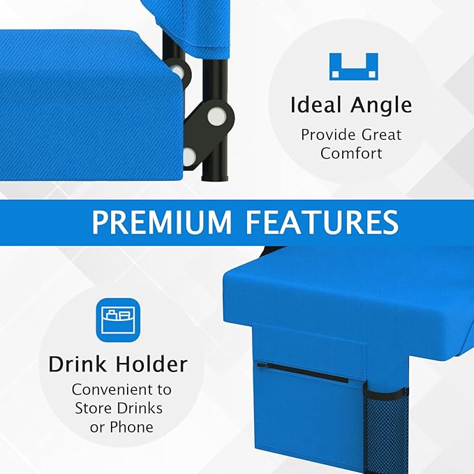 2pcs Stadium Seat for Bleachers with Back Support，Portable Bleacher Chairs with Back and Cushion，Includes Shoulder Strap and Cup Holder
