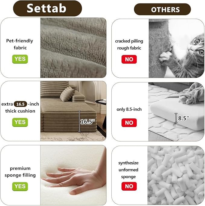 Oversized Lounge Chaise,Cloud Plush Sofa Bed,Upholstered Boneless Cloud Sofa Deep Seat,No Assembly Required,Modern Corduroy Sleeper 3 Seater Chair for Living Room Bedroom Reading,Camel