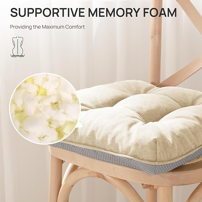 Love's cabin Memory Foam Chair Cushions Set of 4, Outdoor/Indoor Chair Pads for Dining Chairs 4 Pack, Seat Cushions for Kitchen, Dining Room, Office, Patio Chairs, 19"x19"x3.5" Beige