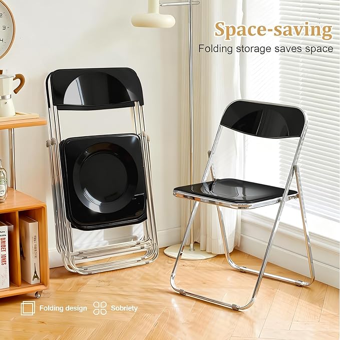 Folding Chair 12 Pack Acrylic Foldable Portable Plastic Chair,Easy to Use and Store Comfortable Portable Party Chairs for Home,Office,Party,Comfy,Black