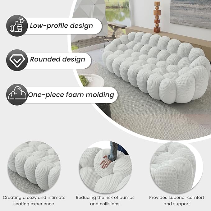 WJShome Modular Sectional Sofa,Bubble Couch,Comfy Curved Couch Living Room Sets,Modern Upholstered Bean Bag Sofa Mesh Fabric Lazy Floor Chair Living Roon Sets (Gray, 3 Seater+Ottoman)