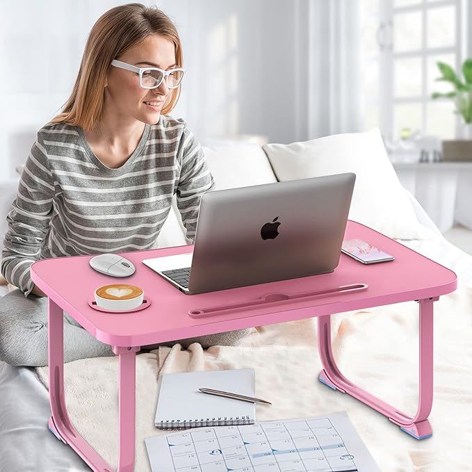 Fayquaze Lap Laptop Desk, Portable Foldable Laptop Bed Table with Storage Drawer and Cup Holder, Lap Desk Lap Bed Stand Tray Table Serving Tray for Eating, Reading and Working