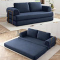 HANXIN 80 Inch Convertible Sleeper Sofa Bed, High Back Plush Corduroy Folding Floor Mattress Couch with Fixed-Shape Frame, Boneless Futon Loveseat with Pull Out Bed, No Assembly Required (Blue)