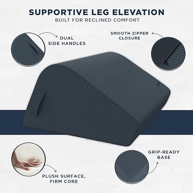 10-Inch Leg Elevation Pillow – Firm High-Density Foam Leg Wedge Pillow for Centered Leg Positioning, Structured Elevation, and Lower-Body Support for Users 5'2–5'11 Inseam 26"-29" Slate Gray