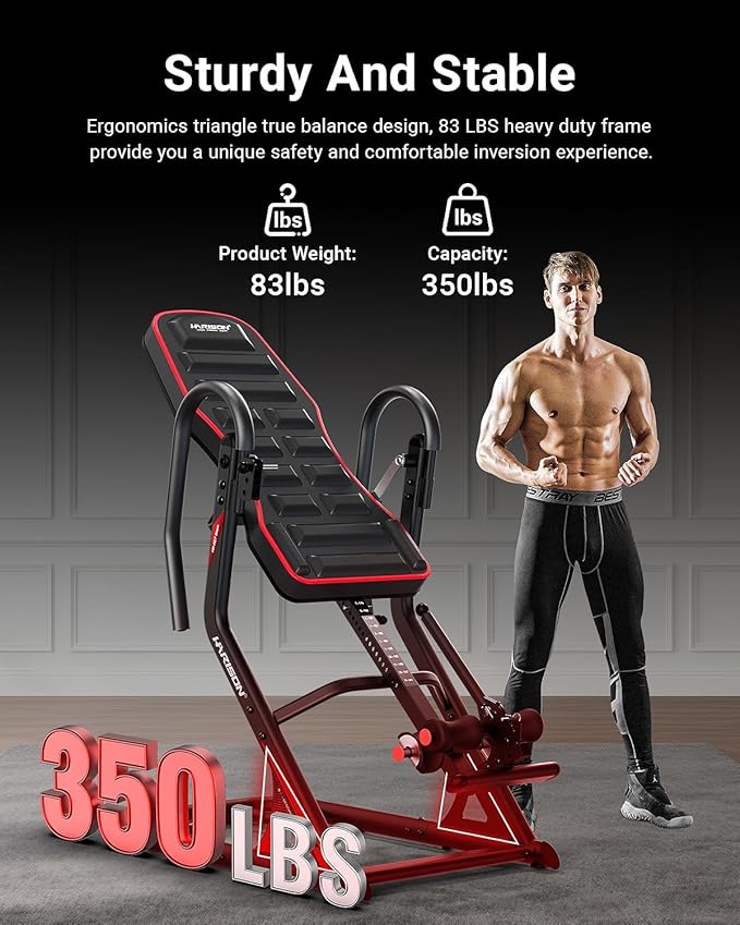HARISON Heavy Duty Inversion Table for Back Pain Relief 350 LBS Capacity with 3D Memory Foam, Back Inversion Table with 180 Degree Full Inversion