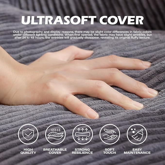 Giant Bean Bag Chair for Adults, Teens and Kids, Cozy Fluffy Corduroy Beanbag Chair with Filler, Large Floor Lounge Sofa for Living Room, Bedroom, Dorm, Gaming and Reading（L-Dark Grey）