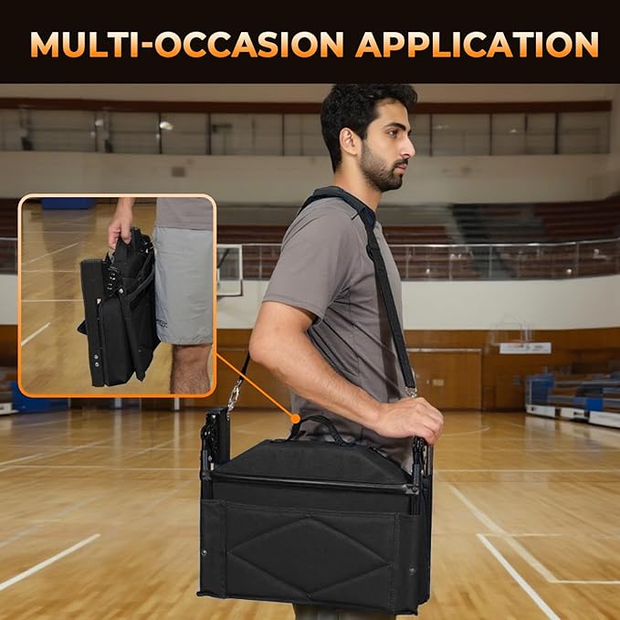 behairity Adjustable Stadium Seats with Back Support – 4-Position Reclining Bleacher Chairs with Padded Cushion, Foldable Portable Stadium Chair with Front Pocket and Shoulder Strap (Black)