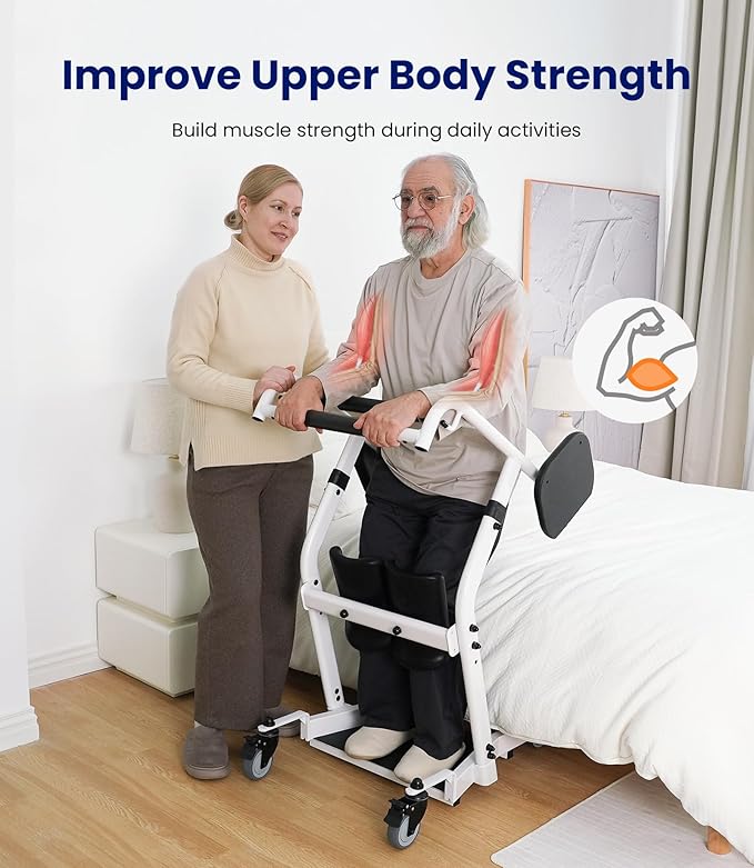 VOCIC Upgrade Sit to Stand Lift, One-Step Stand Assist Lift for Elderly, Patient Lift Chair Transport Unit with Wheels, Standing Transfer Device for Home Care, Fall Prevention & Muscle Building, AY03