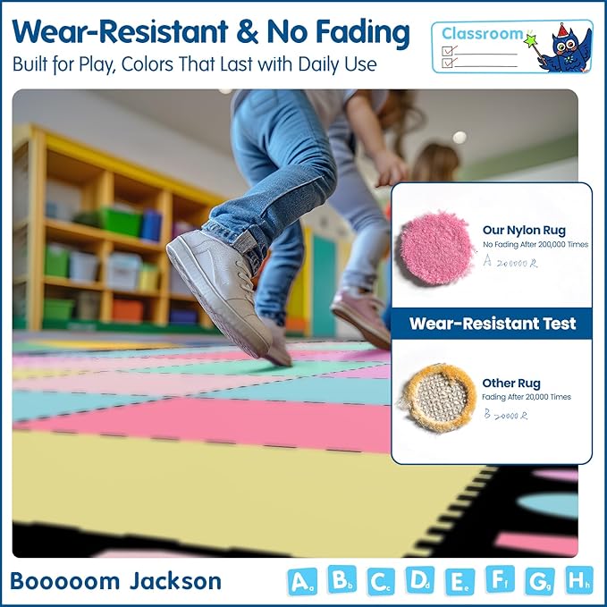 Booooom Jackson 7'6''x13' Pastel Seatings Classroom Rug for Kids Room Seating Décor - Thick Nylon Large Preschool Carpet Daycare Rug for Teaching & Playroom, Non-Slip &No Triping,20X Stain Resistance