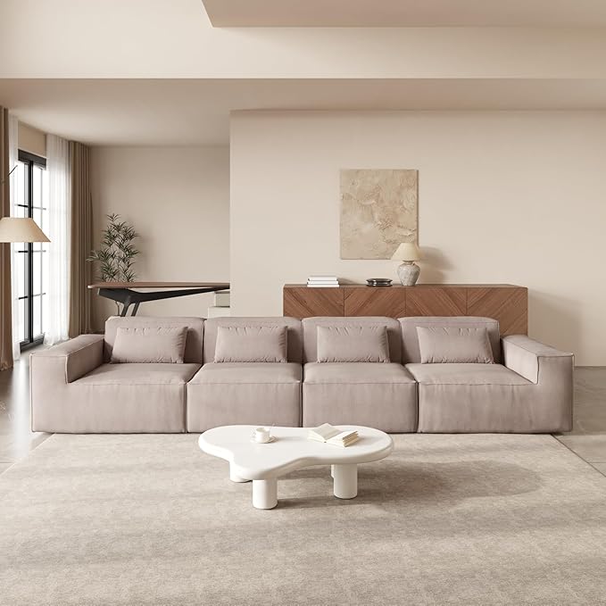 JACH 149" Cloud Sectional Couch, Huge Plus 4 Seater Modular Sofa, Modern Comfy Cloud Couches, Sofas Furniture for Living Room, Office, Apartment, Brown
