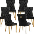 YeahFurn Mid Century Modern Dining Chairs Set of 6, Black Velvet Upholstered Tufted Back, Kitchen & Dining Room Chairs, Gold Metal Legs, Nailhead Trim, Sillas para Comedor (Black, 6 Pcs)