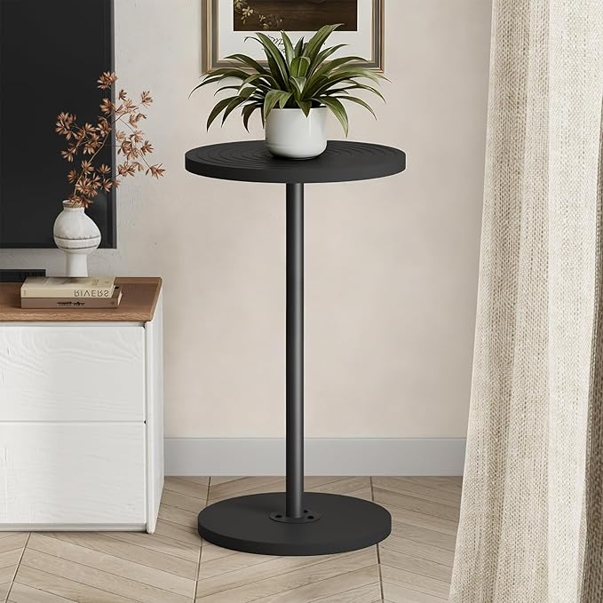 Asgolion Round Side Table, Small Drink Table, Pedestal Martini Stand, Weighted Base Cocktail Table Accent Nightstand for Living Room, Bedroom, Bathroom, Office, Black