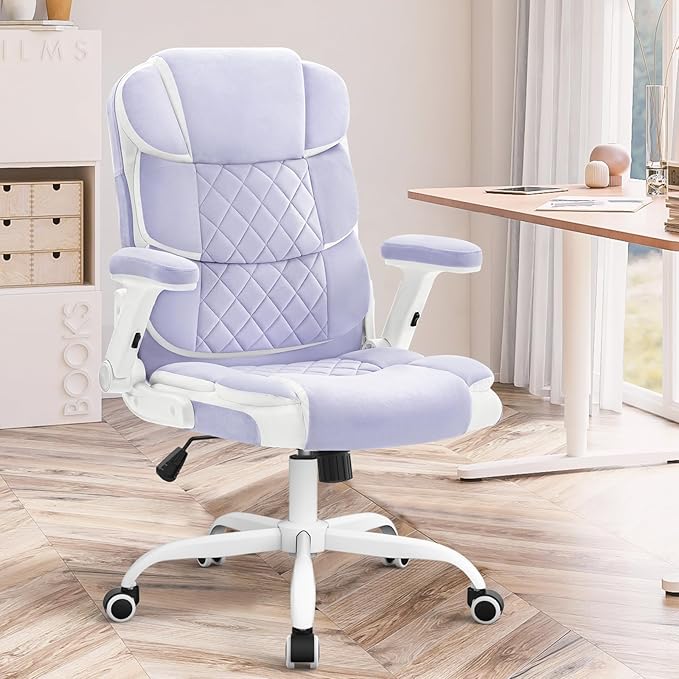 SEATZONE Office Chair Velvet Fabric Ergonomic Executive Computer Desk Chairs Small Cute Rolling Task Chairs for Teens&Adults,Purple