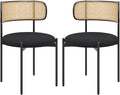 Farini Dining Chairs Set of 2,Mid-Century Modern Kitchen Chair Rattan Backrest Round Upholstered Sherpa Dining Chairs with Metal Legs,Black