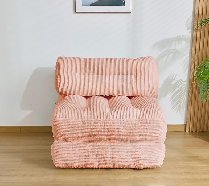 Kisoy Folding Sofa Bed, Convertible Sleeper Chair Couch Bed Faux Rabbit Fur for Adults, with Back Support Floor Couch Comfy Floor Sofa for Living Room Bedroom, Dusty Pink, Single