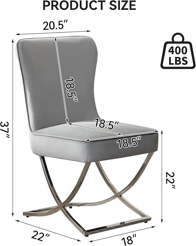 WUTUTUEE Luxury Velvet Dining Chairs, Tufted Upholstered Armless Accent Chairs with Silver Metal X-Legs, Modern Glam Dining Room Chair Set of 4, Light Grey
