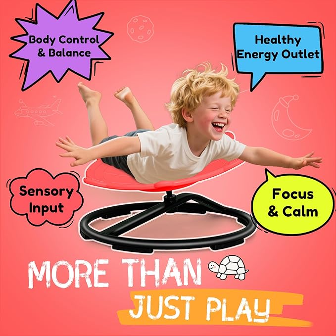 Oranmew Turtle Spinning Chair for Autistic Kids – Sensory Spinning Toy, Spin Chair for Kids Autism, Sensory Swivel Seat for Balance, Coordination, Focus & ADHD Support, Autism Sensory Products (Red)