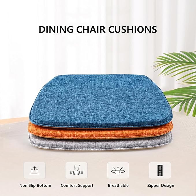 Chair Pads with Ties 18x17, Memory Foam Kitchen Chair Cushions with Ties 18 Inch, Non Slip Chair Pads for Dining Chairs Set of 2 4 6, Seat Cushions Covers Washable and Removable with Zipper,J,6