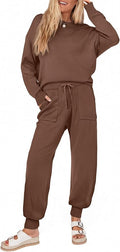 Ekouaer Women's 2 Piece Lounge Set Long Sleeve Knit Pajamas Sweatsuit Jogger Pant Outfits With Pockets S-XXL