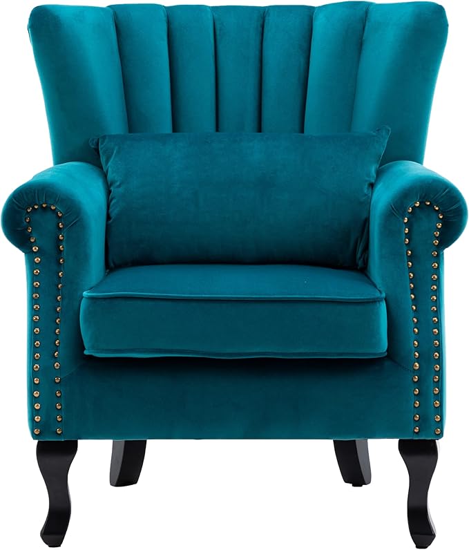 chairus Mid-Century Modern Accent Chair Comfy Single Sofa Chair Channel Back Armchair with Small Pillow for Living Roon Bedroom Club - Velvet, Teal