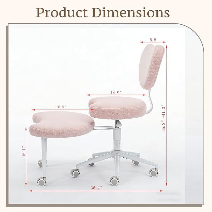 Cross Legged Chair, Meditation Chair Plus with 360° Swivel Wheels for ADHD/Fidgety Sitters, Height Adjustable & Ergonomic Lumbar Support, Teddy Fabric, Pink Home Office Furniture