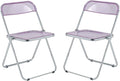 LeisureMod Lawrence Modern Clear Acrylic Folding Chair with Metal Frame, Space-Saving Transparent Seating for Dining Room, Home Office, Bedroom, Vanity or Small Spaces, (Magenta, Set of 2)