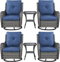 Rilyson Wicker Rocking Chair Swivel Chairs – 6 Piece Rocker Patio Furniture Set Rattan Rocking Bistro Sets with Glass Top Side Table for Outdoor Porch Deck Garden Backyard(Mixed Grey/Blue)