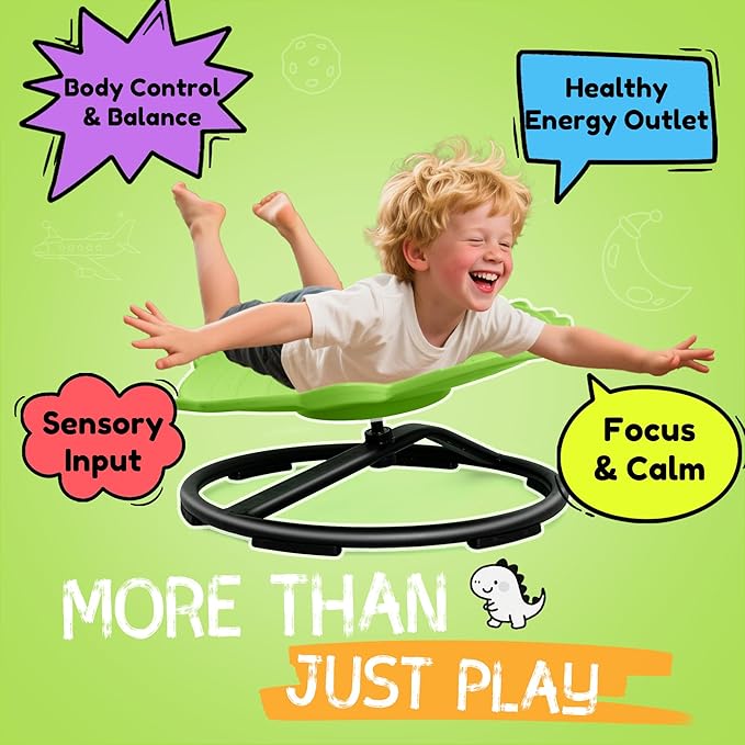 Dinosaur Spinning Chair for Autistic Kids – Sensory Spinning Toy, Spin Chair for Kids Autism, Sensory Swivel Seat for Balance, Coordination, Focus & ADHD Support, Autism Sensory Products (Green)
