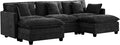 UMBFUN 3-Seater Cloud Couch with 2 Ottomans, Oversized Modular Sectional U Shaped Sofa with Deep Seat Cushions, Comfy Chenille Couch for Living Room, Dark Grey