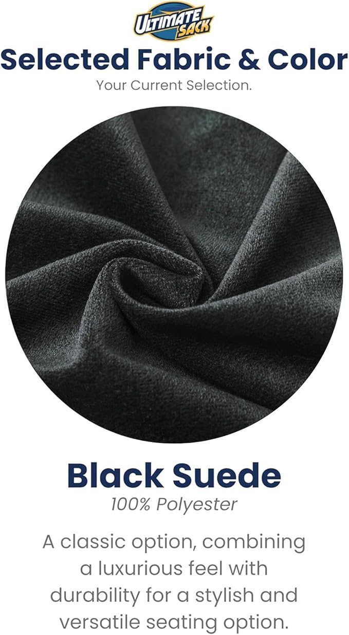 ULTIMATE SACK 6000 6-Foot Bean Bag Chair with Footstool, Black Suede Cover – Oversized Foam Lounger, Floor Seat, Small Sofa, or Couch Bed for Living Area, Gaming Room, or Reading Lounge